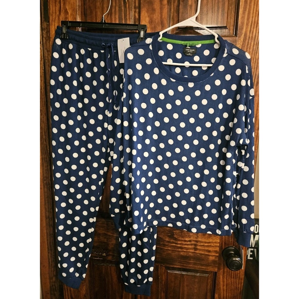 Kate Spade New York Navy Polka Dot 2 Piece Pajama Set NWT Size Large KS92716